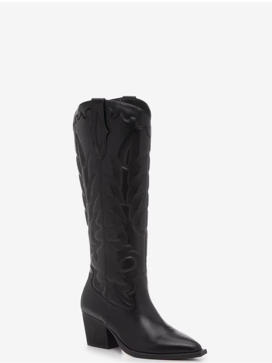 Crown Vintage Shoes - Crown Vintage Black Embroidered Western Knee Boot